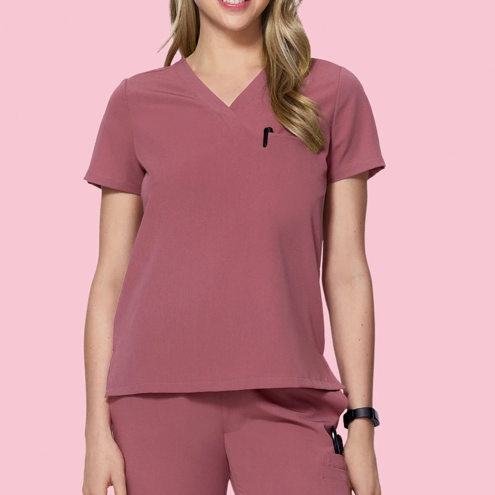 Elegant Dusty Rose V-Neck Short Sleeve Top
